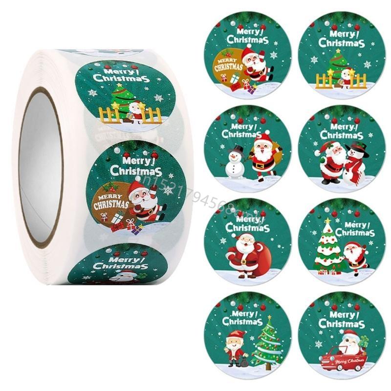 500pcs/roll Merry Christmas Stickers 8 Designs Round Holiday Label Sticker DIY Gift Box Baking Cards Envelope Stationery 6XDE
