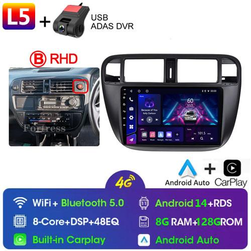 Android 14 Carplay Auto For Honda Civic 1996 1997 1998 1999 2000 2001 Multimedia Car Radio Player 4G Stereo 2 Din Tape Recorder