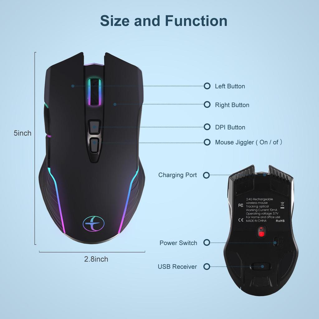 2.4G RGB Wireless Ergonomic Keyboard & Mouse Set with 7-Color Backlit and Anti-Sleep Jitter