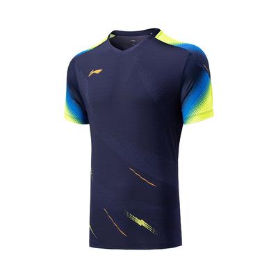 Comfortable Simple Versatile V-Neck Pullover Short Sleeve Badminton Shirt Unisex Tops Sailor-Blue AAYV163-4
