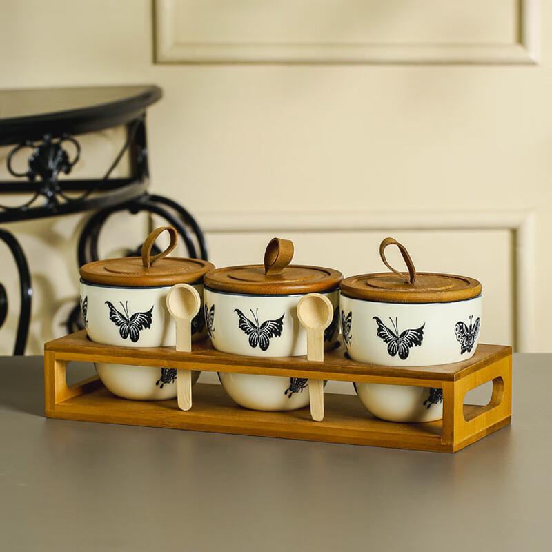 Lilang Ceramic Gourd-Shaped Storage Jar Set (3-Piece) with Butterfly Design