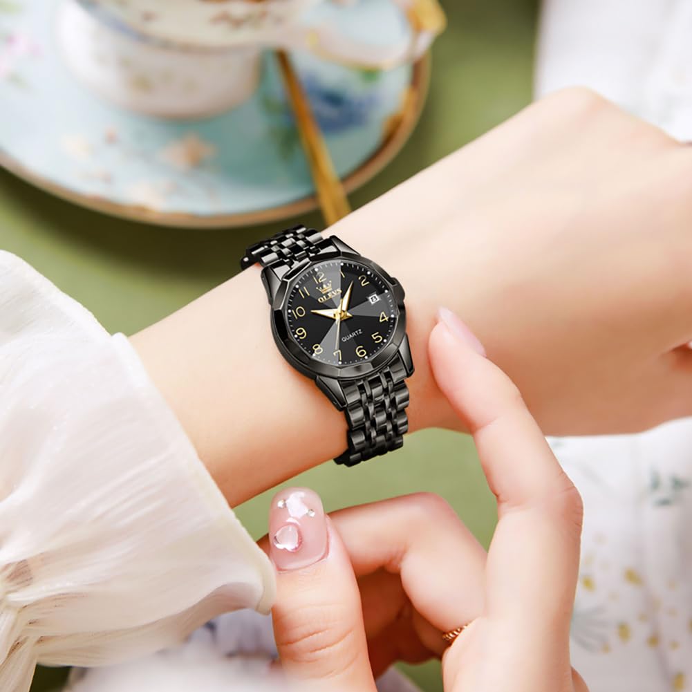 OLEVS Women's Watch Japanese Quartz Stainless Steel Band Classic Dial Luminous Waterproof Business Ladies Watch Popular Stylish Cute Gift