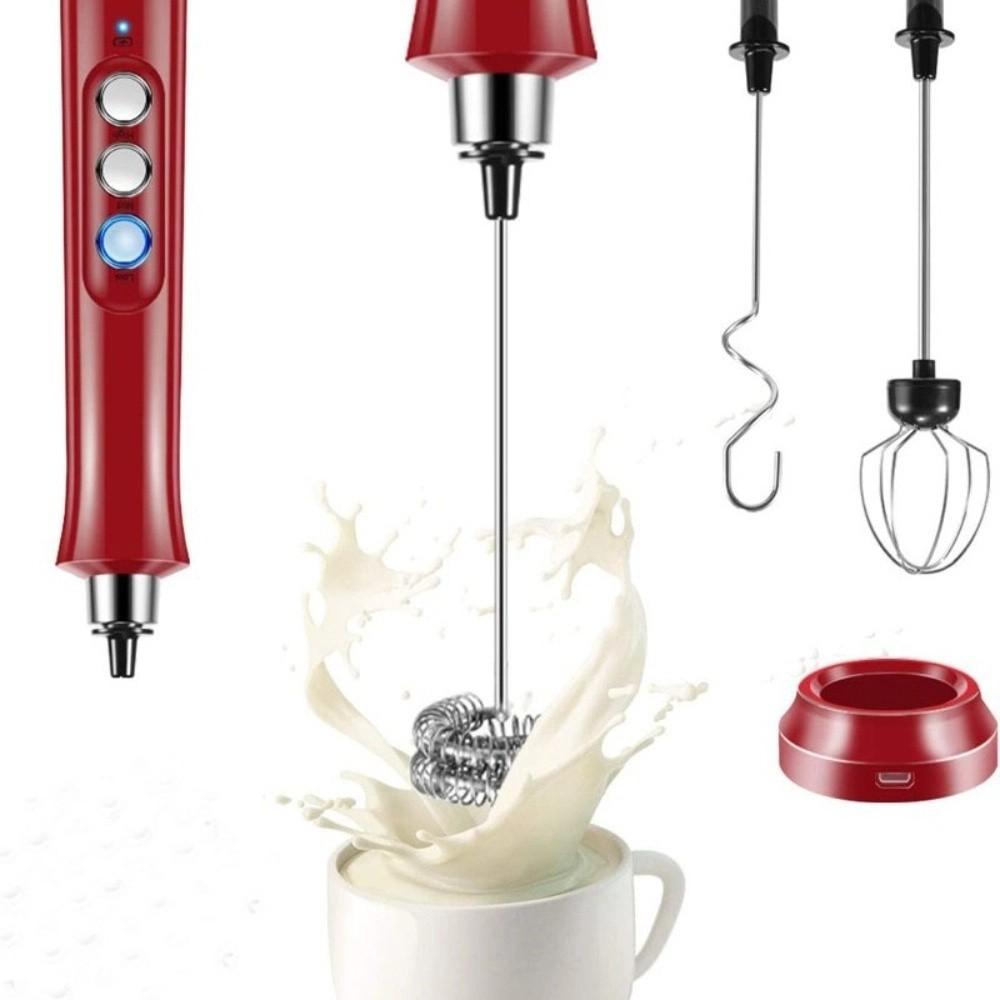 USB rechargeable Foam Maker 3 Speed Adjustable Coffee Mixer Electric Milk Frother  Kitchen красный
