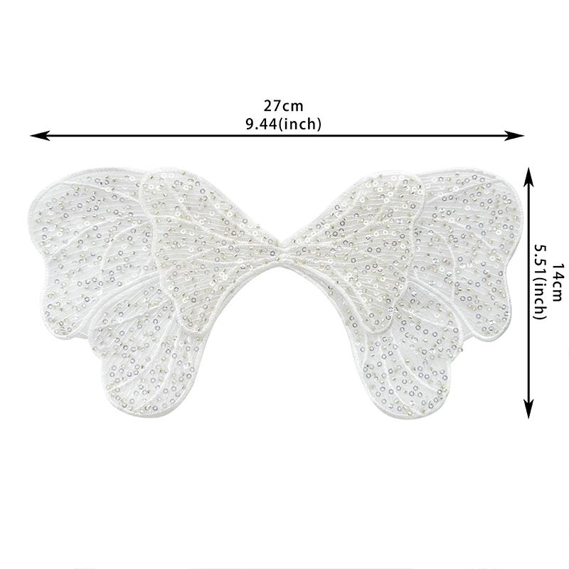2pcs Sequin Beading Organza Embroidery Bow Lace Patches Butterfly Sewing Appliques Sew On for Women's Clothing Wedding Gown