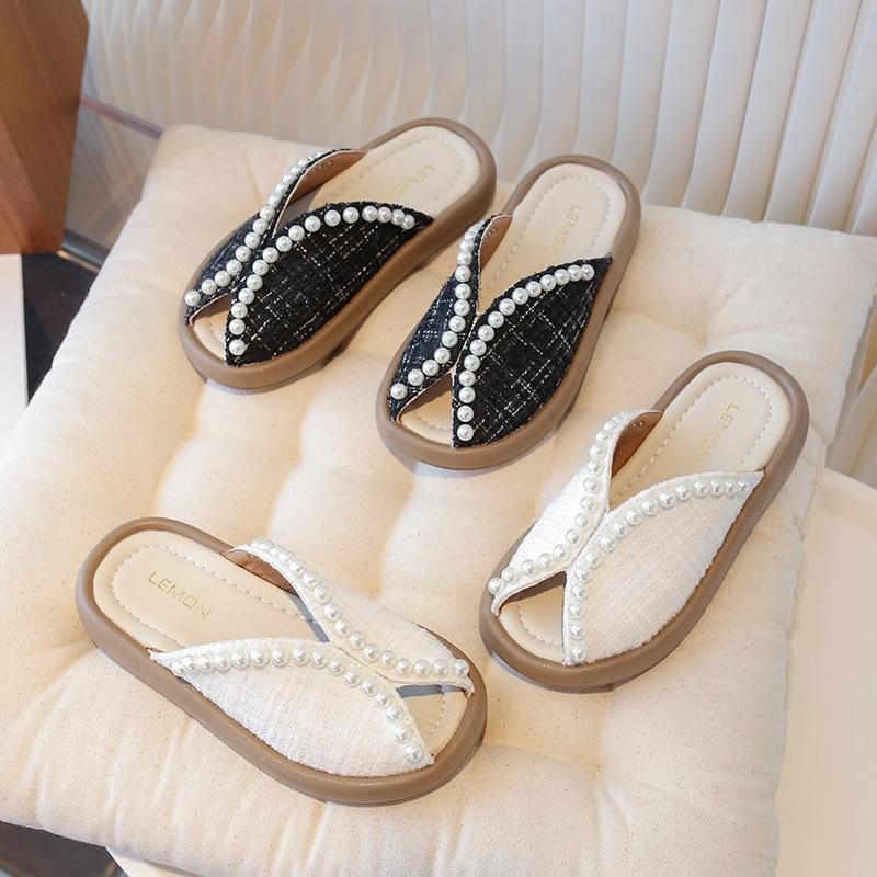 New Summer Sandals Fashionable Girls' Pearl Fish-Mouth Slippers Fashionable Korean-Style Princess Slippers