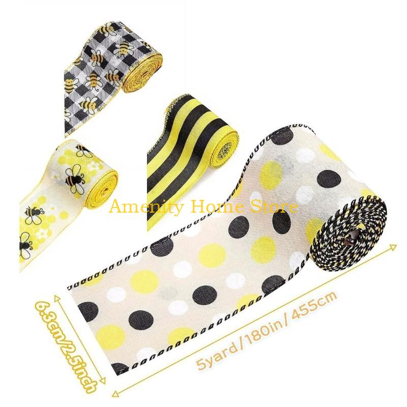 F26C Bumblebees Ribbon 1 Roll Handmade Bowknot Wreath Stair Decorations Supplies for Child Adult DIY Making Supplies