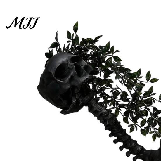 Heavy Duty Resin Planter Gothic Skull for Succulents Pothos, Creative Skeleton Flower Pot with Personalized Tattoo Shop Decor Spine