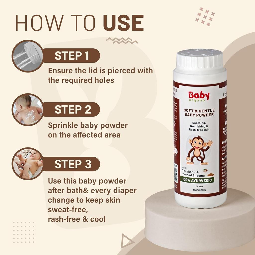 Babyorgano Waschlotion, Babypuder Kombipack für Kinder 0-5 Jahre | Hergestellt mit natürlichen Inhaltsstoffen Aloe Vera, Hibiskus, Yashad Bhashma | FDCA-zugelassen