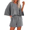 Women's Casual Sportswear Set Loose Fit Short Sleeve Top and Shorts Lounge Wear