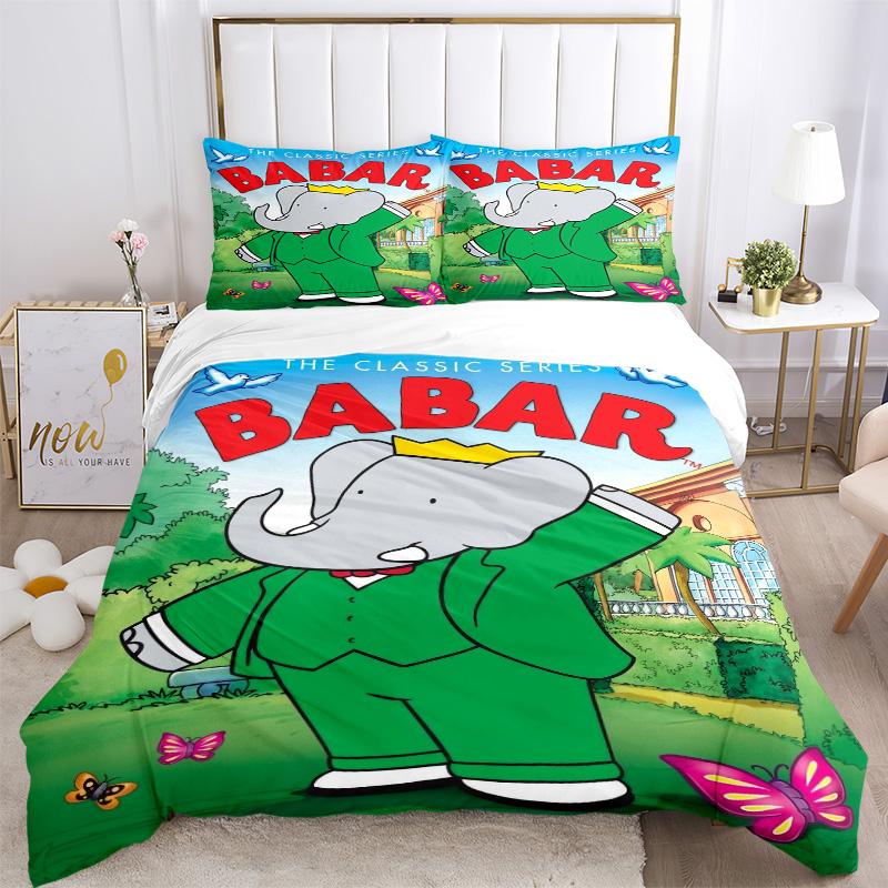 Babar Elephant Bedding 3 Piece Set HD Print Duvet Cover Pillowcases for Teens Adult Bedroom Decoration Christmas Gift