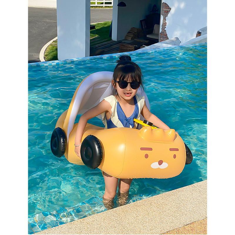 Inflatable Cartoon Car Seat Boat With Sunshade Steering Wheel For Children Swimming Activities