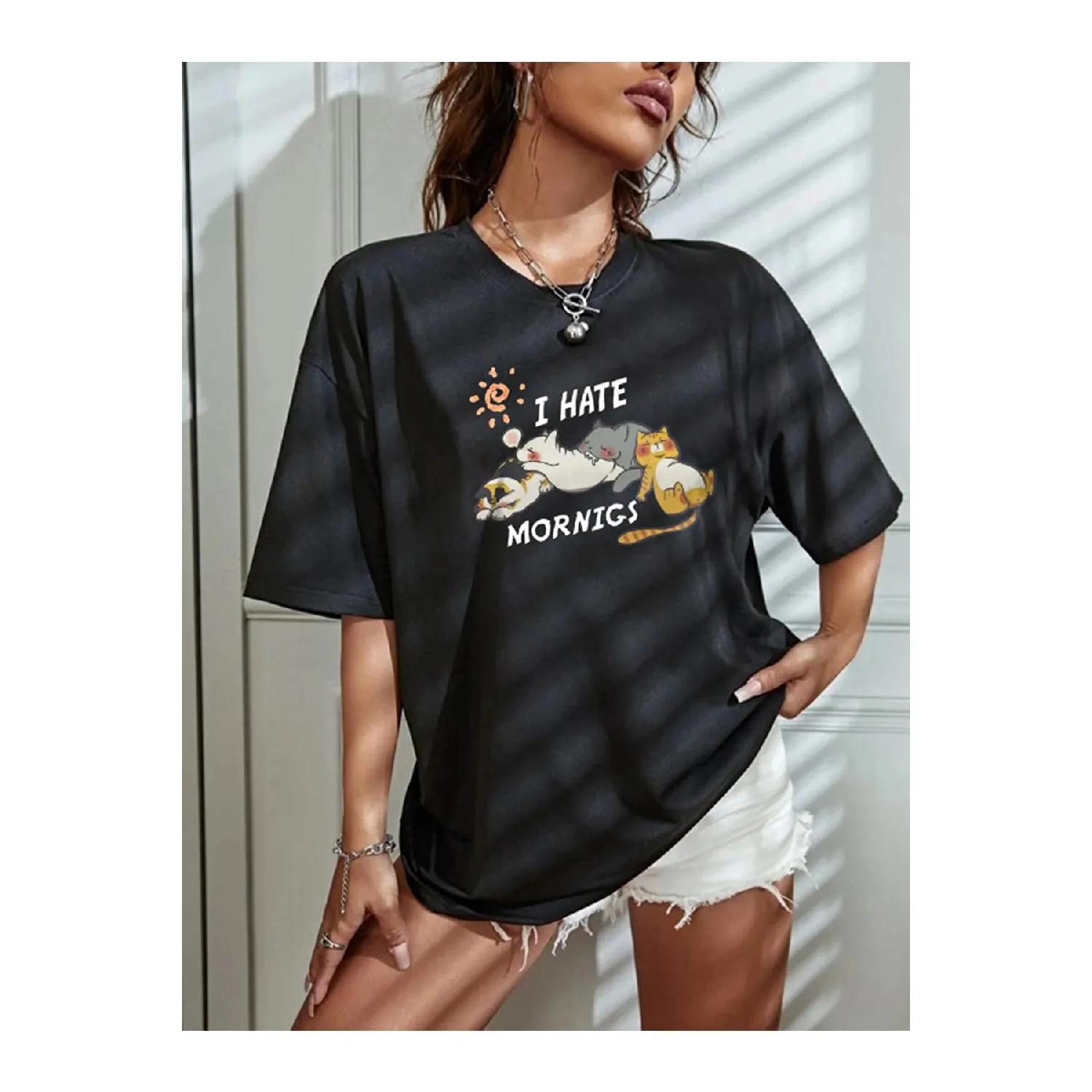 

Футболка оверсайз с принтом «I Hate Mornings Cute Cats» 8XL чёрный