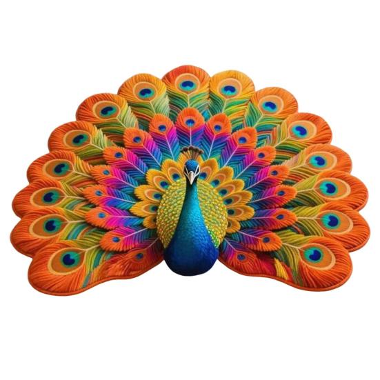 3D Peacock Pattern Plush Rug Non-Slip Backing Easy To Clean Various Sizes Living Room Rug Home Decor