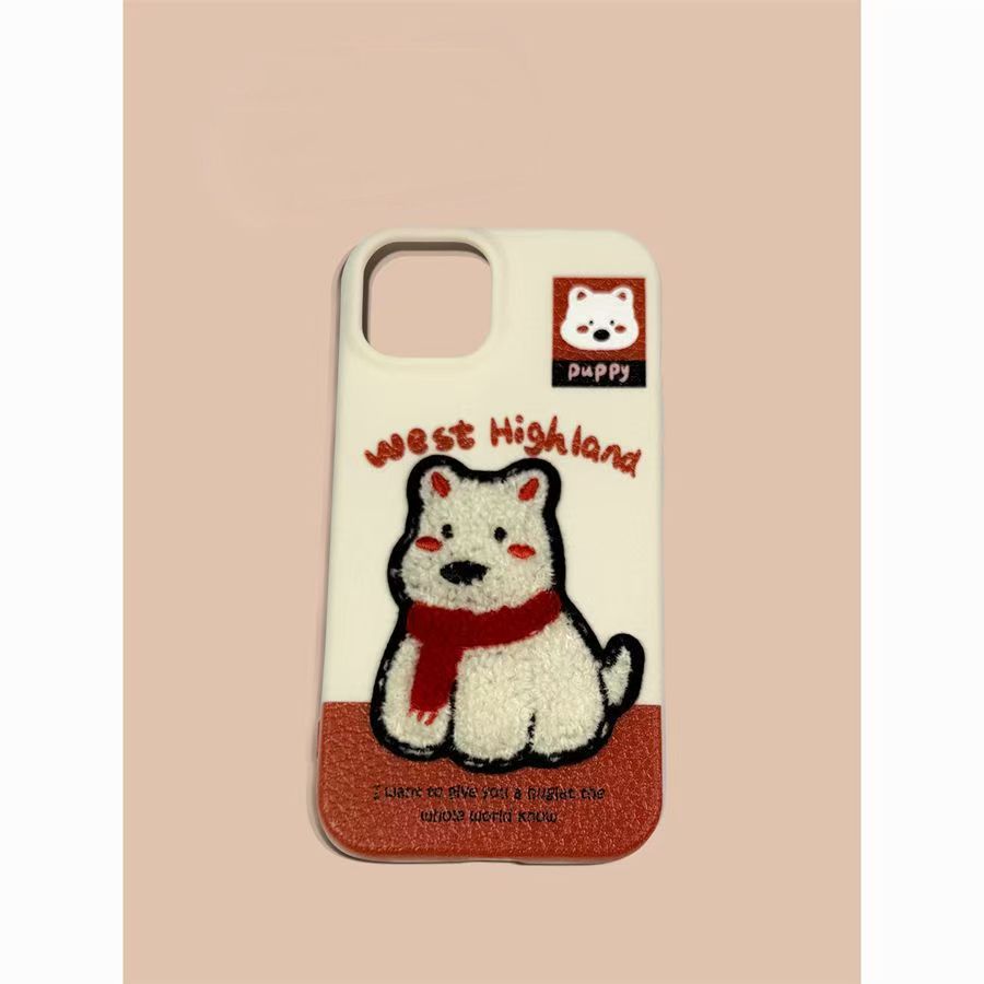 Embroidered West Highland Apple 16 ProMax Mobile Phone Case IPhone 15 Pro New Model 13 Women 12 Soft 14 Leather Pattern XR