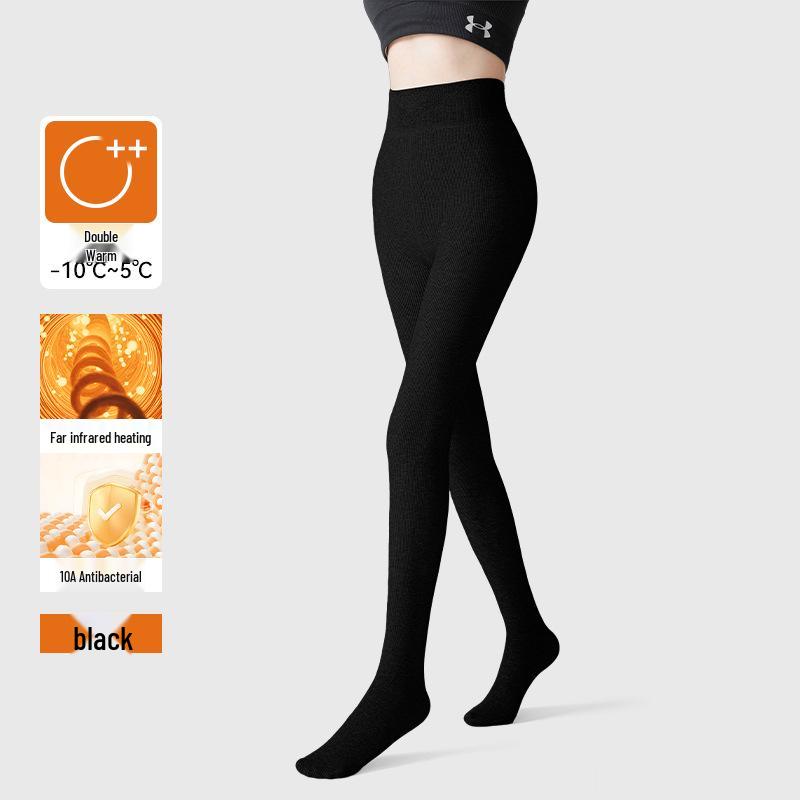 Women's Black Pressure Socks with Fleece: Thick, Micro-Pressure, Non-Slip Footed Pantyhose for Spring, Autumn, Winter