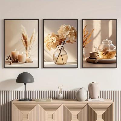 Fleurs Beige Minimalistes Peinture Moderne sur Toile Scène Moderne Galerie Affiche Florale Décoration Moderne Salon Chambre