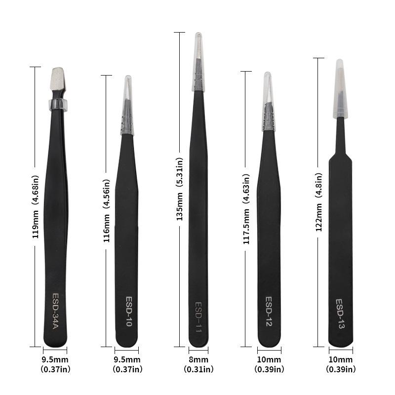 Stainless Steel 10-Piece/11-Piece Tweezer Set with Pointed and Bent Tips, Canvas Bag Included