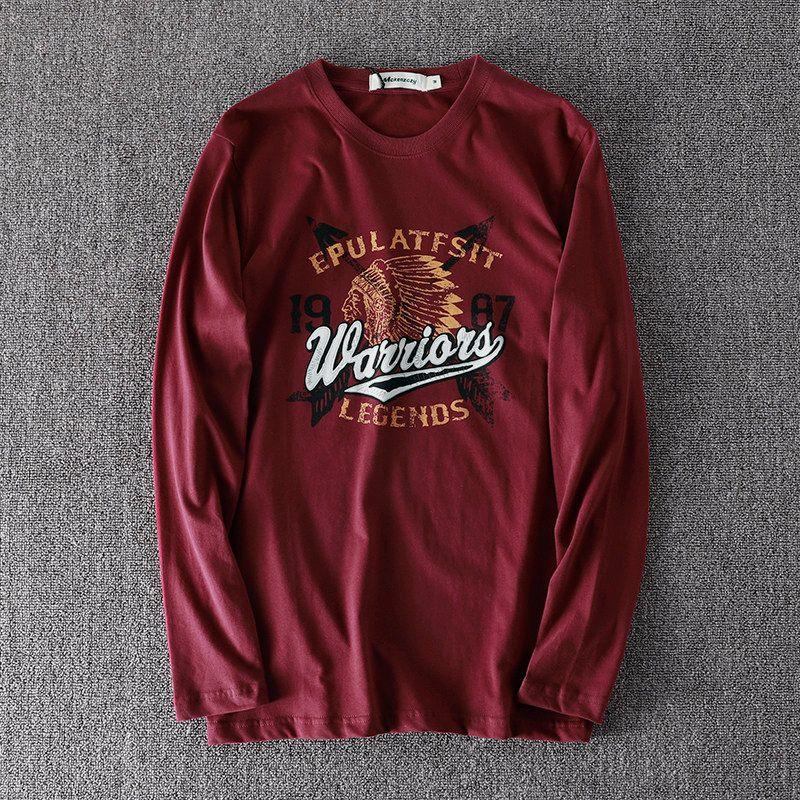 Exported to Japan Export Cut Label Fall Winter Men Long Sleeves T-shirt Undershirt OEM Goods Cattle Goods Genuine T-shirt Big Cattle Goods Maroon Red 3XL