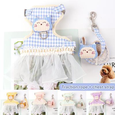 Pet Harness Plaid Pattern Anti-escape Breathable Cats Dogs Lace Chest Strap Traction Leash Kit