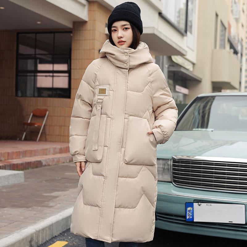 

Зимняя куртка средней и длинной длины с капюшоном из хлопка, женская толстая выше колена, водонепроницаемая парка, пальто с капюшоном и большим карманом L белый