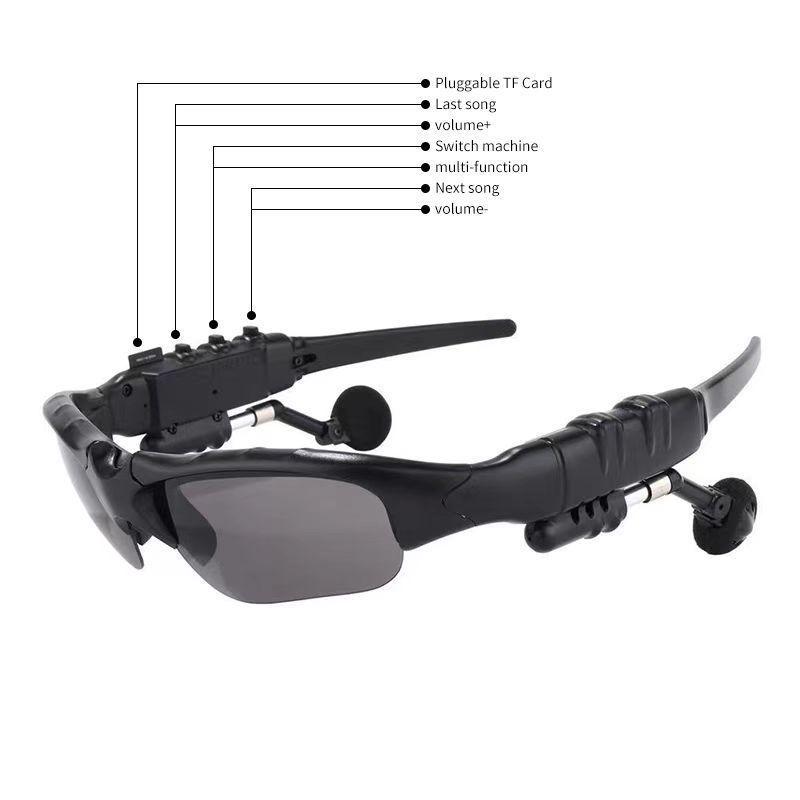 Smart Bluetooth Polarized Sunglasses with 5.4 Card Slot and Earbuds for Sports Music MP3 Player