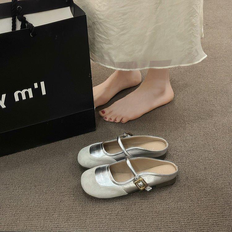 French Gentle Half Slippers Women's 2025 New Summer Wear High-end Single Shoes Temperament Socialite Half-drag Versatile Flat Bottom