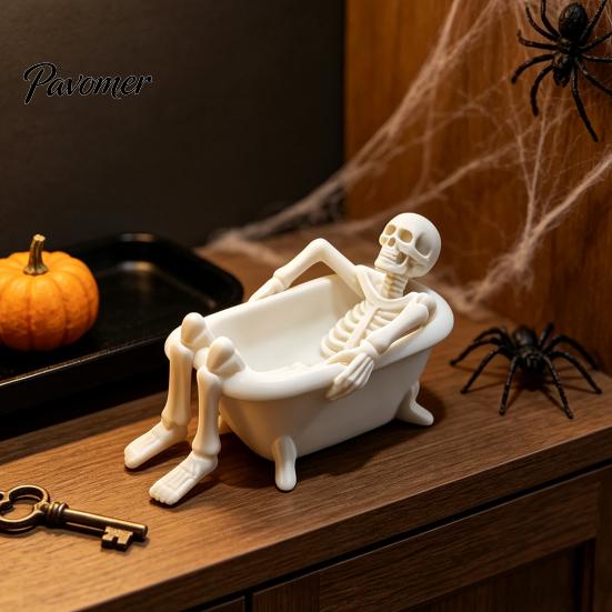 3D Printed Bone Ornament Realistic Bathtub Skeleton Statue, Funny Scary Prank Toy for Desk Haunted Trick Toys House Decor, Spooky Mini Skull