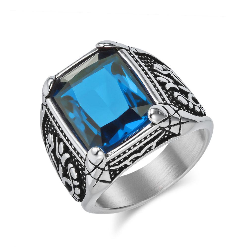 

Мужское кольцо 2025 Vintage Tulip с инкрустацией драгоценными камнями, кольцо с персональной гравировкой 9 синий