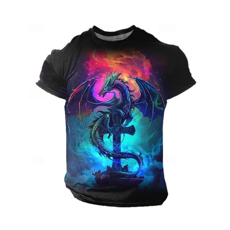 3D Drageprint Herre T-shirt Sommer Daglig Afslappet Herre Street T-shirt Udendørs Sport Kortærmet Urban Mode Herre T-shirt