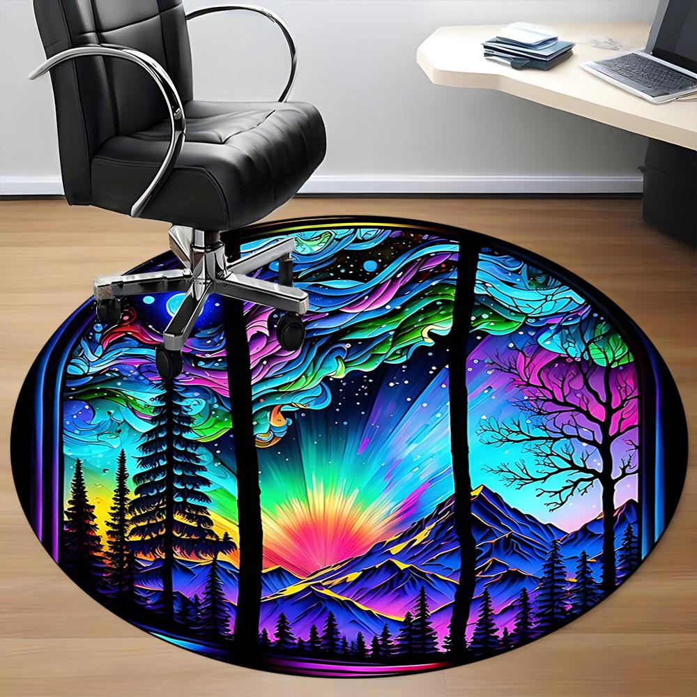 1PC StainedGlass Landscape Office Round Area Rug, Mat Suitable ForOffice, Under Office Chairs Bedroom Living Room Home Decor, Room Deco