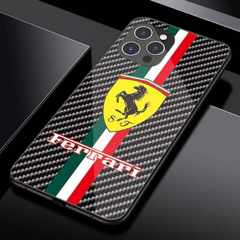 Závodní tvrzené sklo pro telefon pro Ferrari 458 488 599 612 FF F12 Pro iPhone 11 12 13 14 15 16 17Pro X XR XS Max Mini 7 8 Plus