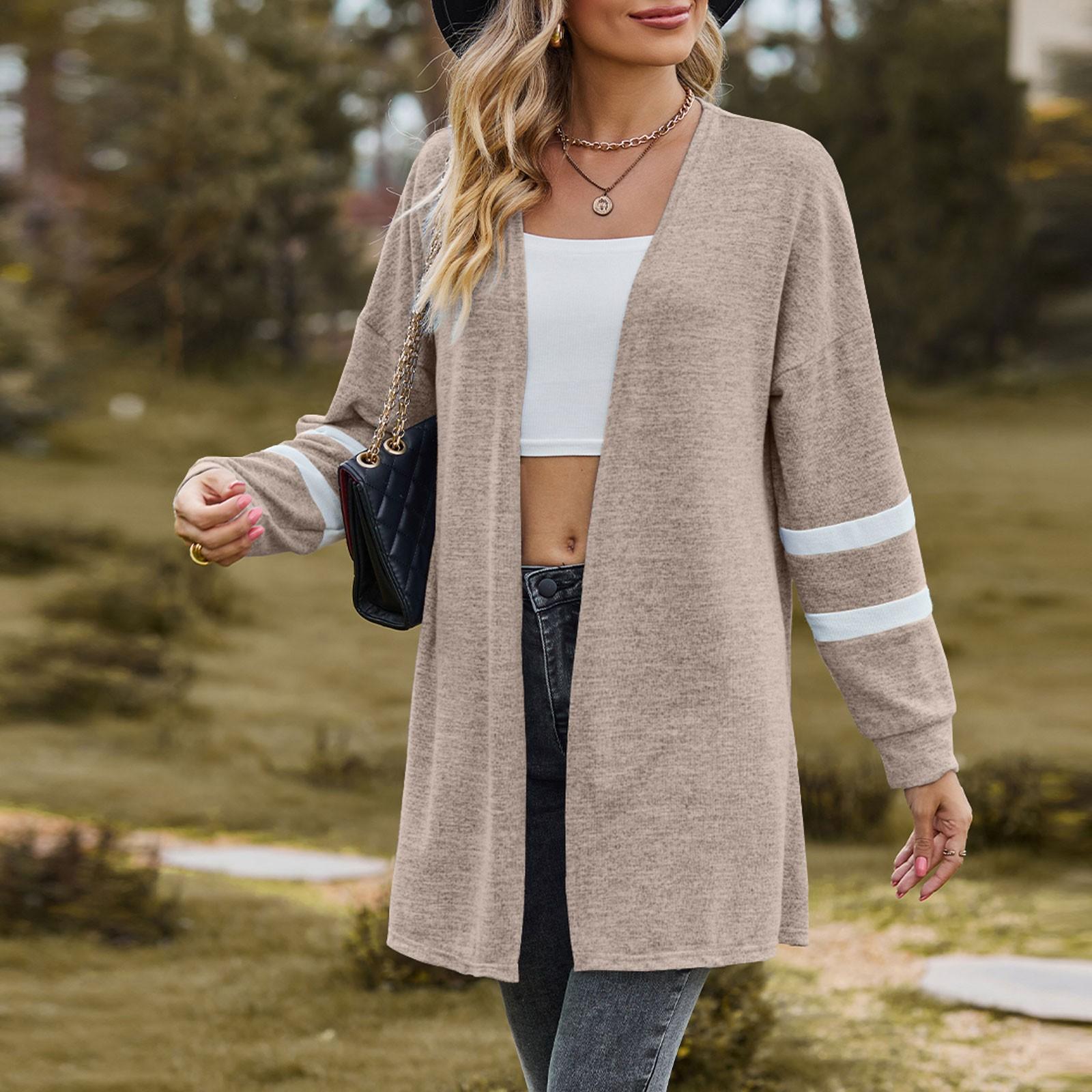 

Женский осенне-зимний свитер с длинными рукавами, вязаный кардиган контрастного цвета, куртка L хаки