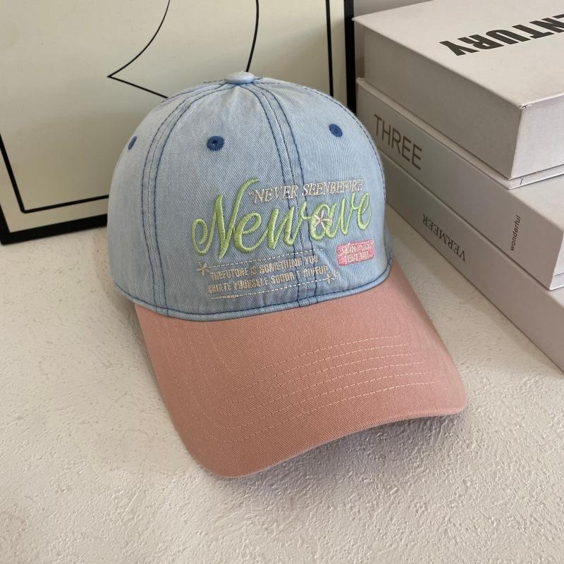 JYL TS DIY Color Block Cap Women Summer Embroidered Wide Brim Denim Hat Cotton