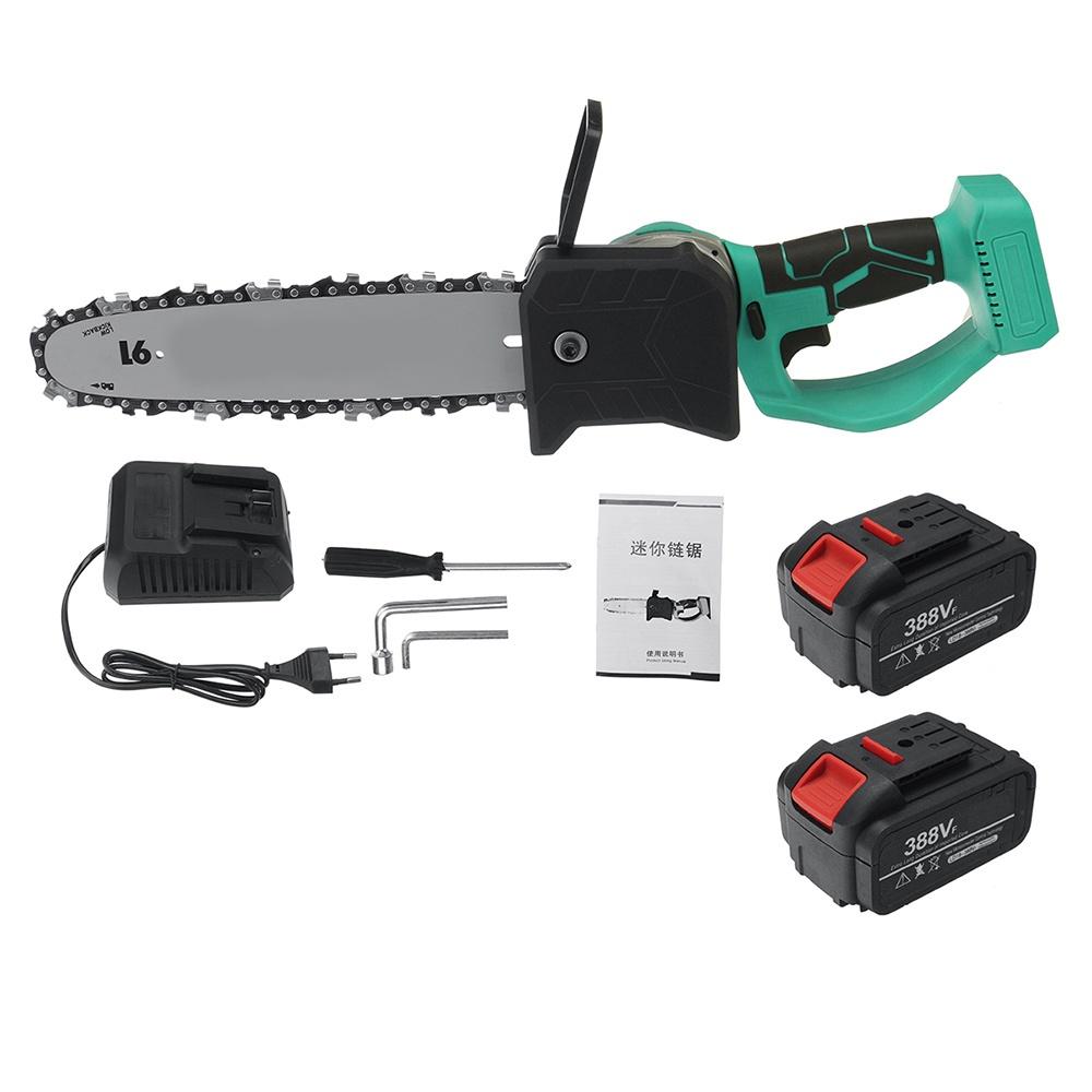 10 Inch 388V 2500W Cordless Electric Saw Chainsaw with 2PC Li-ion Battery Rechargeable Woodworking Tool Brushless
