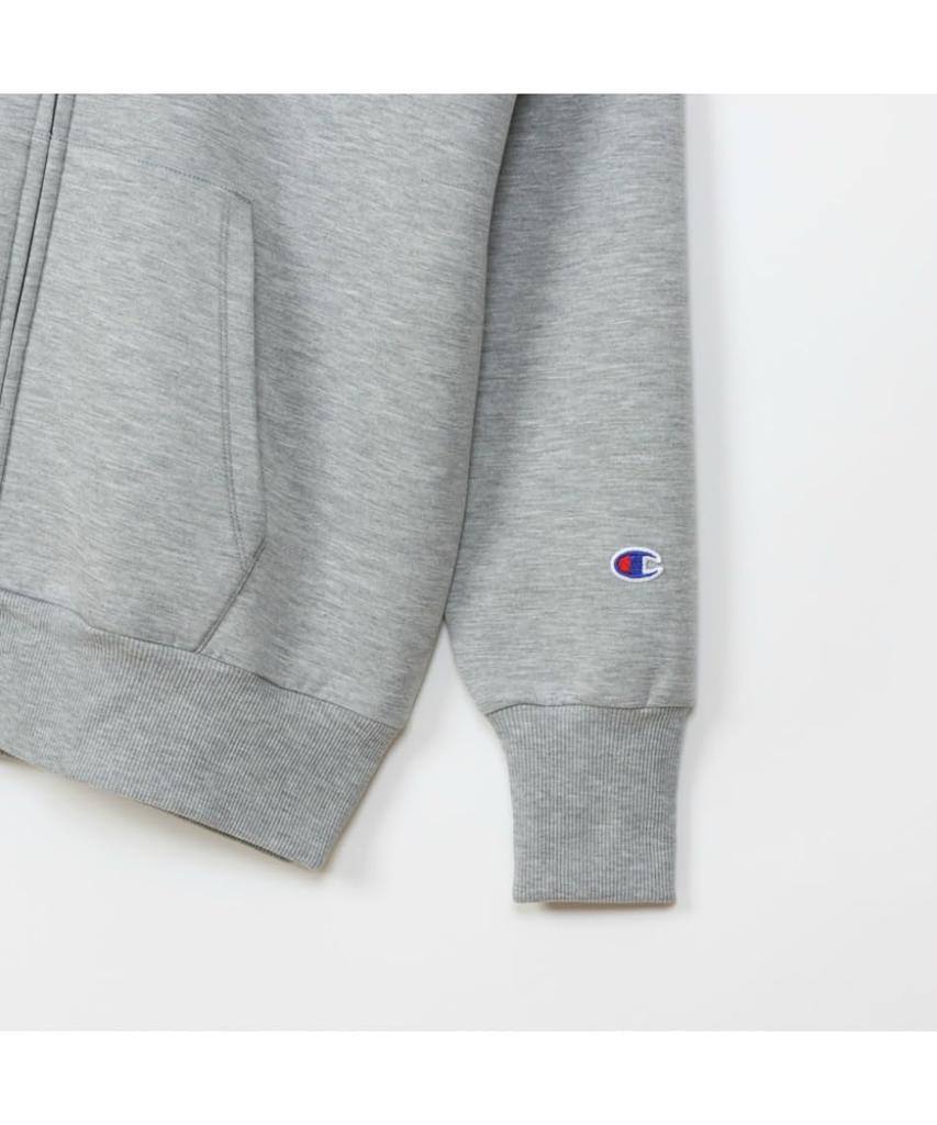 Champion Script Logo Zip Hooded Long Oxford Size L Women's WRAP-AIR Sweatshirt, Sleeve, Stretch, Warm, Gray, (CW-YS101)