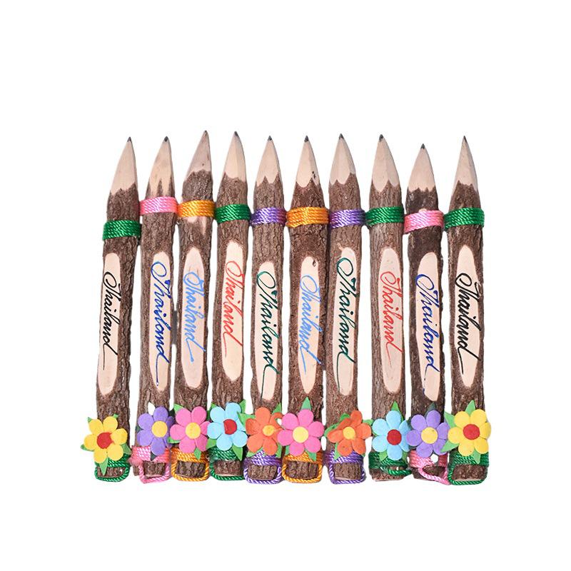Thai Handcrafted Creative Wood Pencil Keychain for Students
