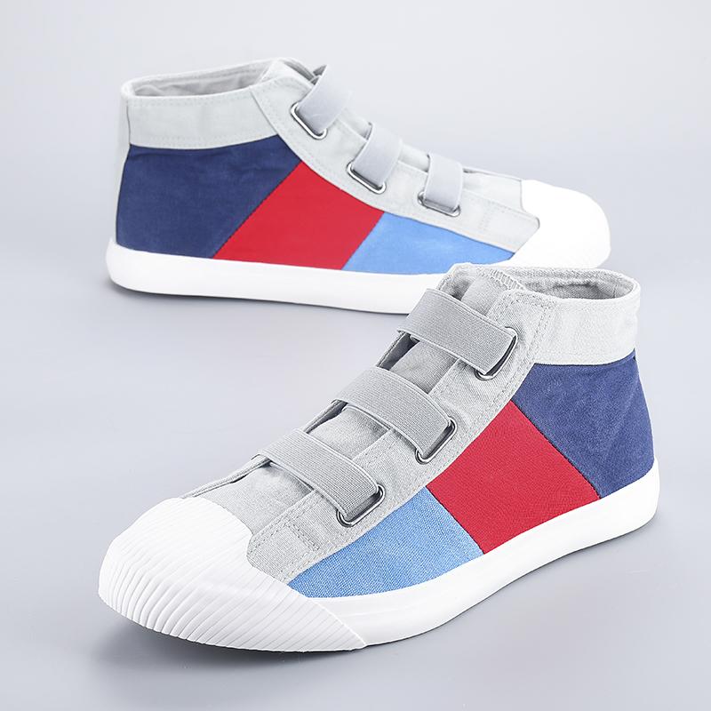 Scarpe di Tela Ballerine Quotidiane da Uomo Sneakers Alte con Lacci Scarpe Vulcanizzate da Uomo Abbinamento Colori Calzature da Passeggio Scarpe da Scuola