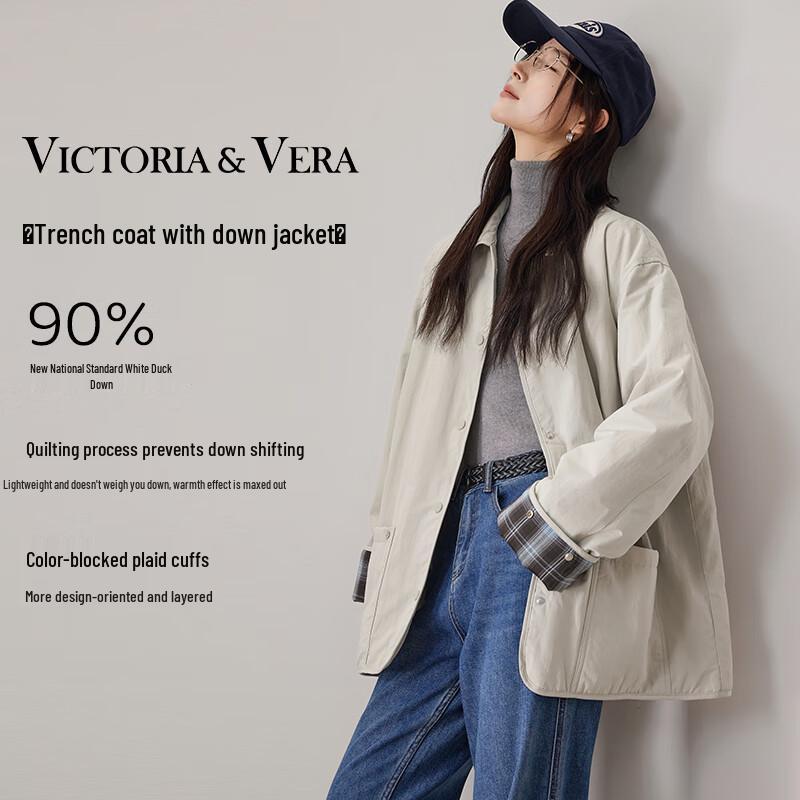 

VICTORIA&VERA Women s Lapel Plaid Sleeve Mid-Length Down Jacket XL