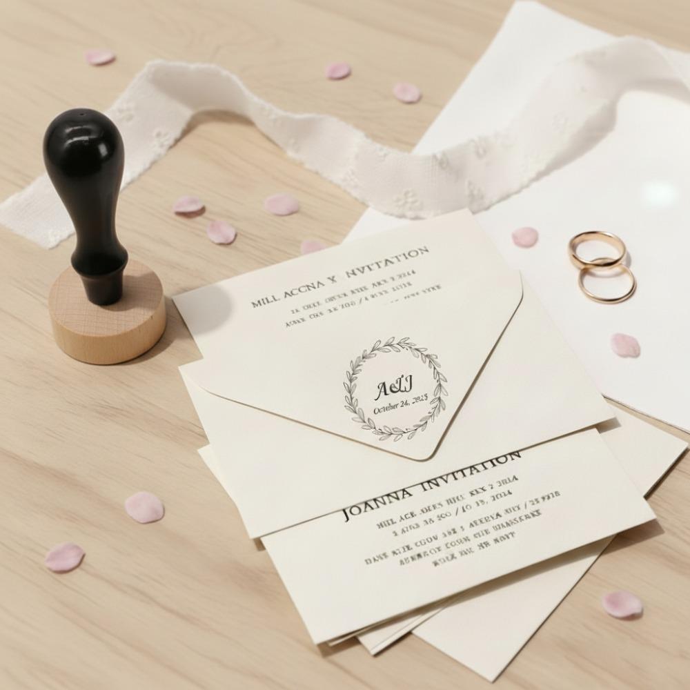 Custom Round Wooden Wedding Stamp, Personalized Monogram Seal for Couples, Engagement & Marriage Celebration for Invitations, Thank You Cards