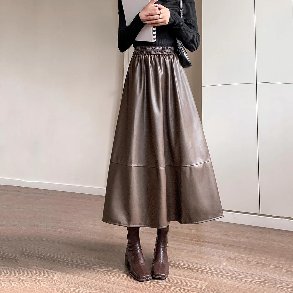 

Женская ретро кожаная юбка миди А-силуэта на осень/зиму 2024 - Дизайн, стройнящий и скрывающий бедра L кофейный