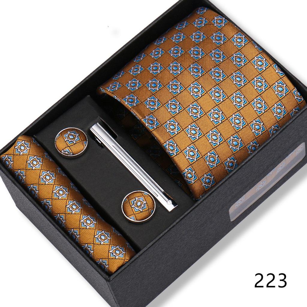 Ensemble Cadeau Boîte Pochette de Costume pour Homme Cravate Rayée Polyester Mode Premium Mariage Affaires