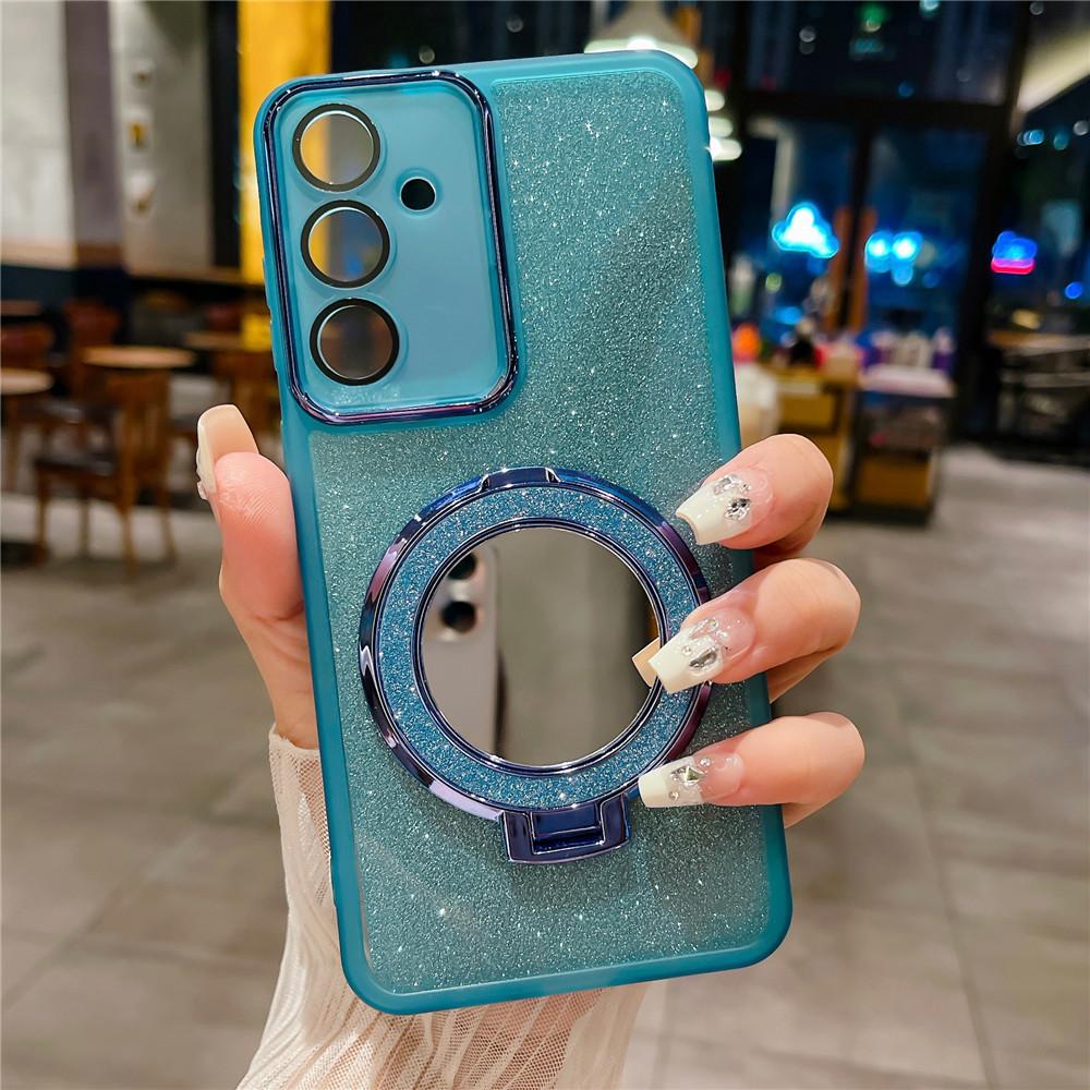 Mirror Glitter Case For Samsung A32 A52 A72 A13 A33 A53 A73 A15 A35 A55 A14 A34 A54 A24 A25 Soft Stand Holder Bracket Mag Cover