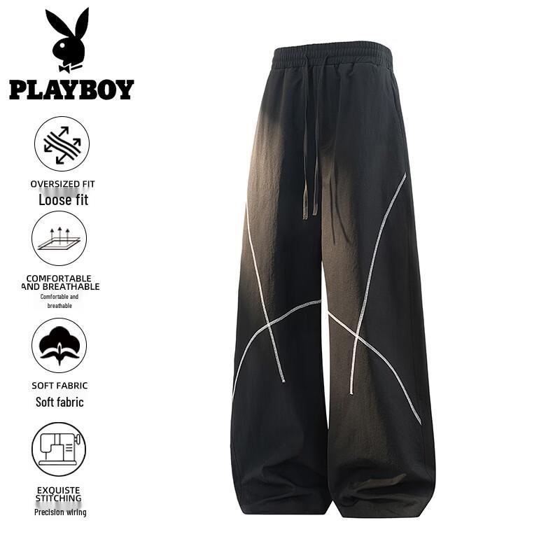 Мужские летние повседневные брюки PLAYBOY в американском стиле, свободные, с изогнутым кроем XL чёрный