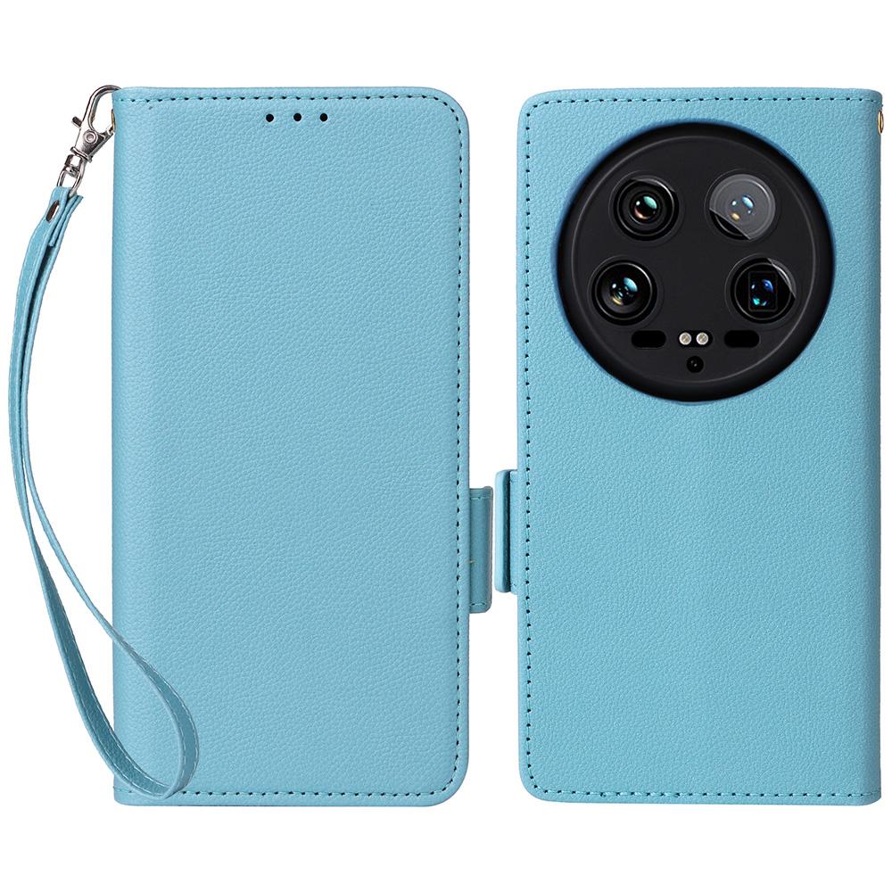 For Xiaomi 14 Ultra Case with Wrist Strap Litchi Texture PU Leather Wallet Phone Cover