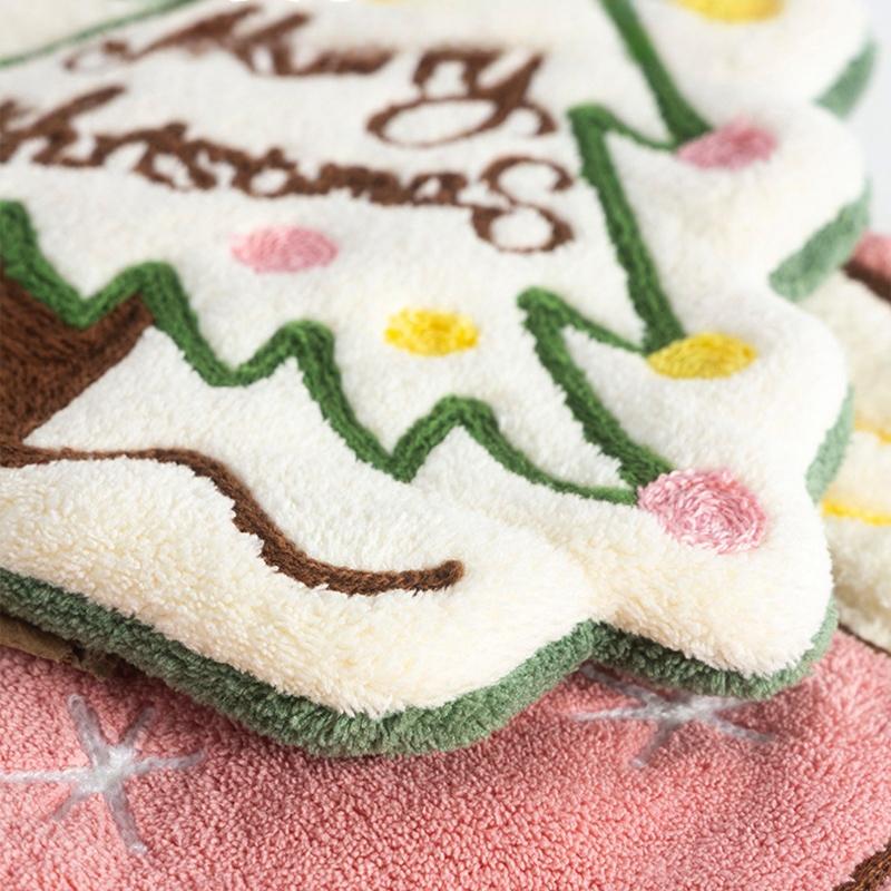 Coral velvet Christmas Hand towel for Kitchen Bathroom Handkerchief Cute Cleaning Towels with Hanging Rope Xmas Decor