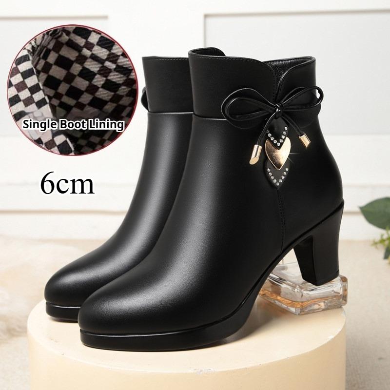 High-heeled Ankle Boots, Autumn and Winter Women's Leather Shoes, Fashion Boots, Cotton Boots