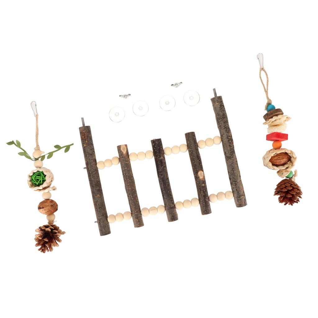 Parrot Hanging Toys Relieve Boredom Interactive Safe Wooden Parrot Hanging Ladder and Chewing Toys