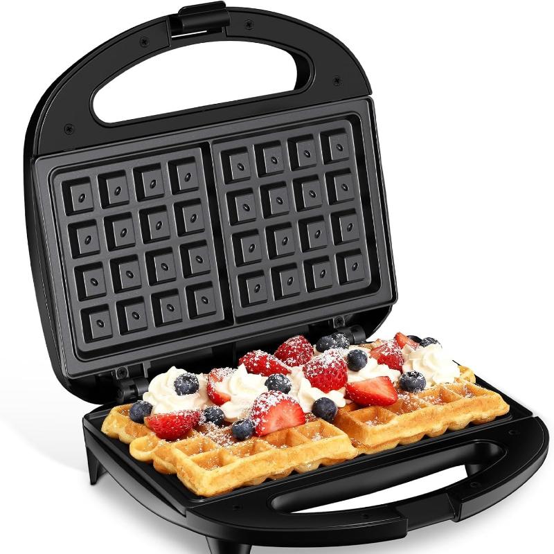 Вафельница, Двойная антипригарная вафельница с автоматическим контролем температуры, светодиодным индикатором и ручкой с защитой от перегрева, 750 Вт, Компактная, легко чистящаяся