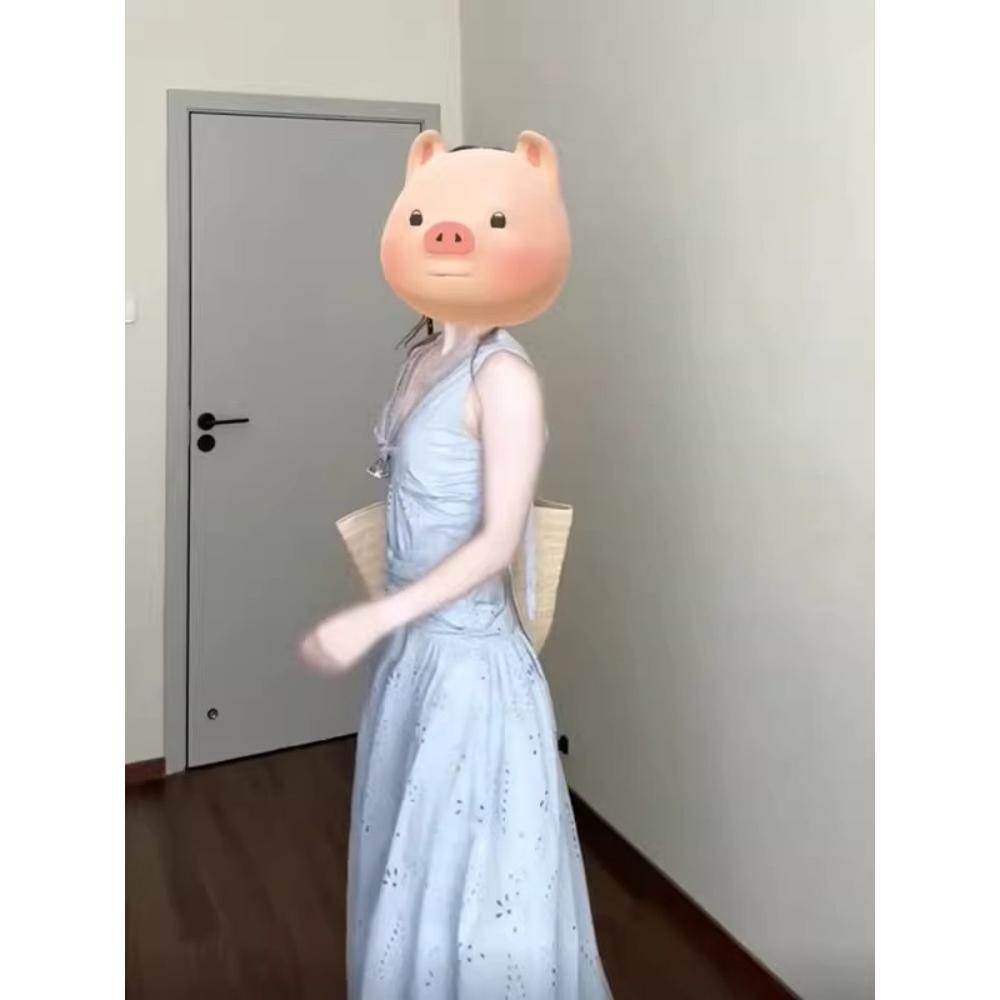 Retro gentle wind lace splicing V-neck dress casual temperament elegant summer seaside vacation dress