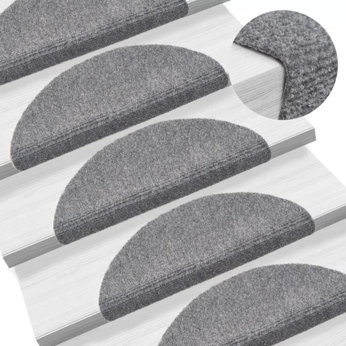 Tapis d'escalier - vidaXL - 15 pcs - Auto-adhésif - Gris clair - Dimensions 56 x 17 x 3 cm